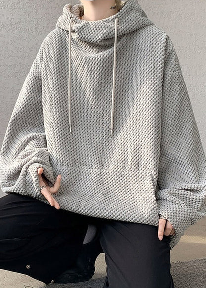 Grey Loose Corduroy Sweatshirt Hooded Fall Rp058