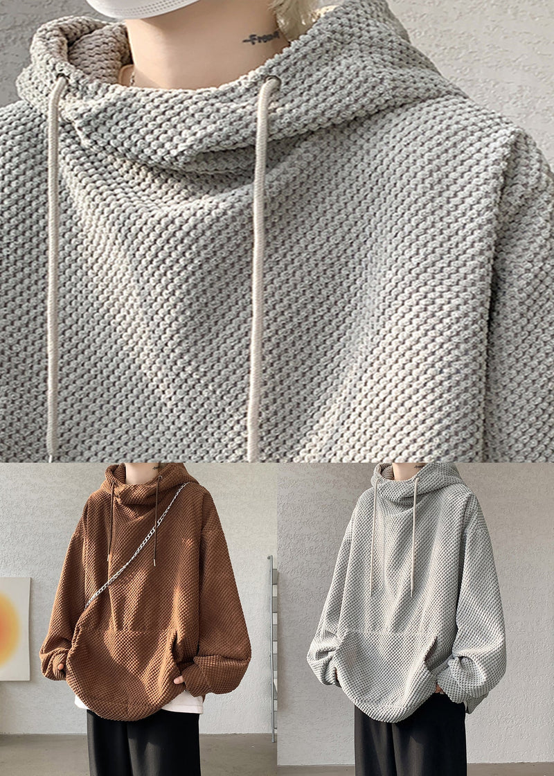 Grey Loose Corduroy Sweatshirt Hooded Fall Rp058