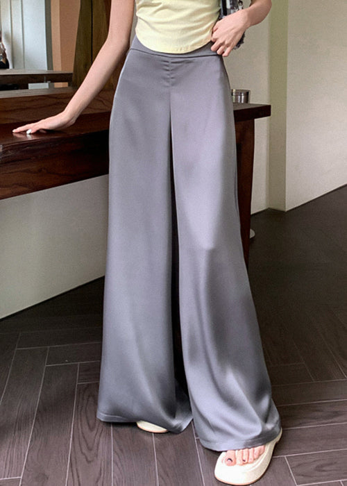 Thin Wide Leg Grey Waist Summer High Silk Pants