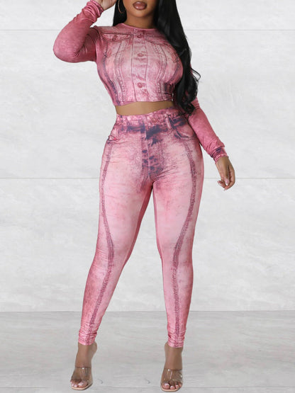 Crop Top Gradient Skinny Pants Set Bo2121