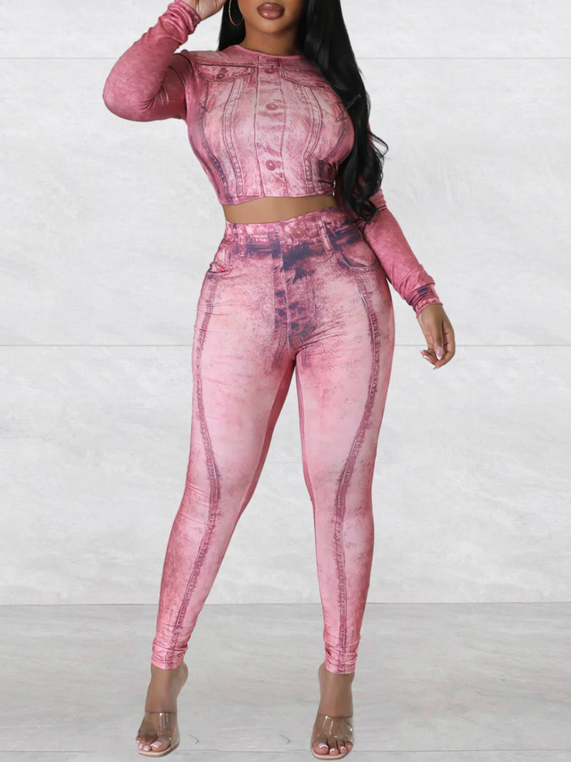 Crop Top Gradient Skinny Pants Set Bo2121