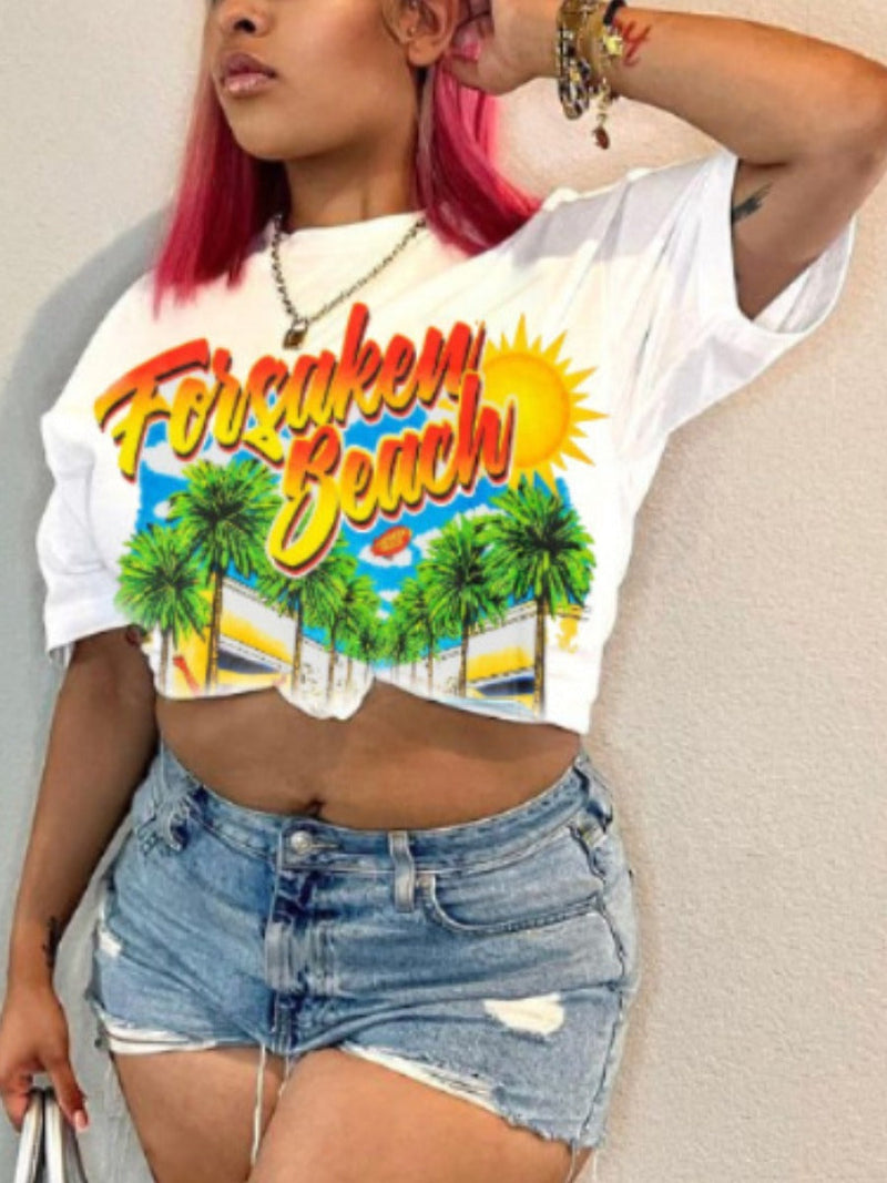 Gradient Palm Tree Letter Print T-shirt Ar5036