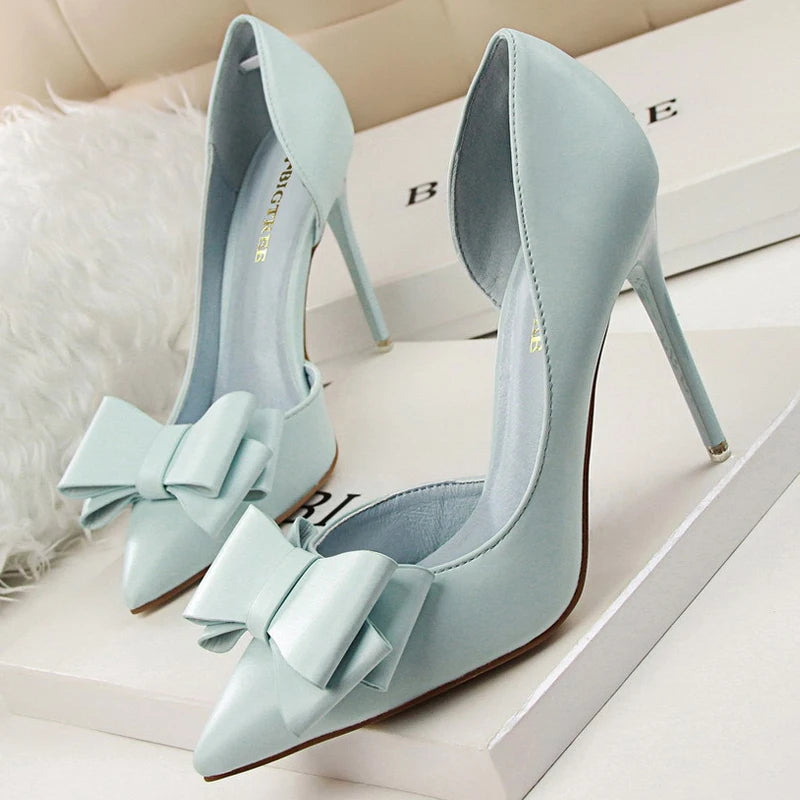 Shoes Bow-knot Woman Pumps Stiletto 10.5 Cm Basic Pump Pointed Toe Classic Pumps High Heels Shoes