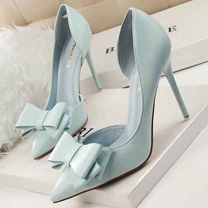 Shoes Bow-knot Woman Pumps Stiletto 10.5 Cm Basic Pump Pointed Toe Classic Pumps High Heels Shoes