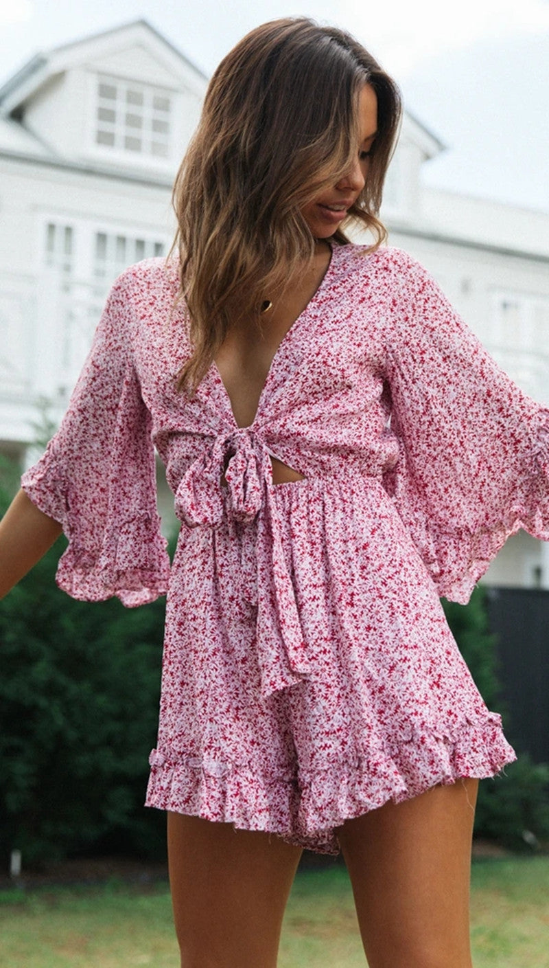 Ruffles Loose V-neck Romper