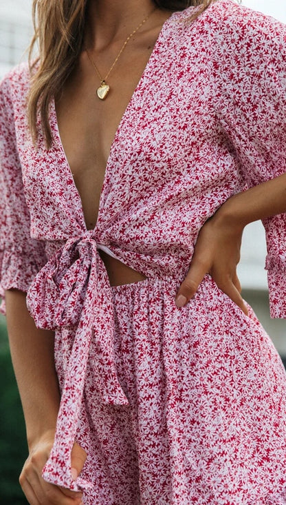 Ruffles Loose V-neck Romper