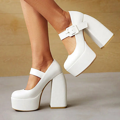 Black White Mary Janes Super Thick High Heels Platforms Pumps for Spring Summer Shallow Party Chunky Dance Shoes