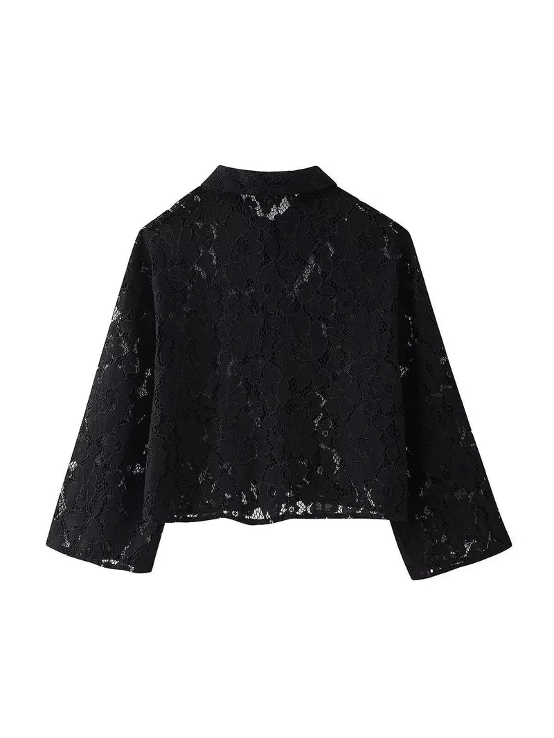 Lace Crochet Crop Shirt & Pant Coord Set