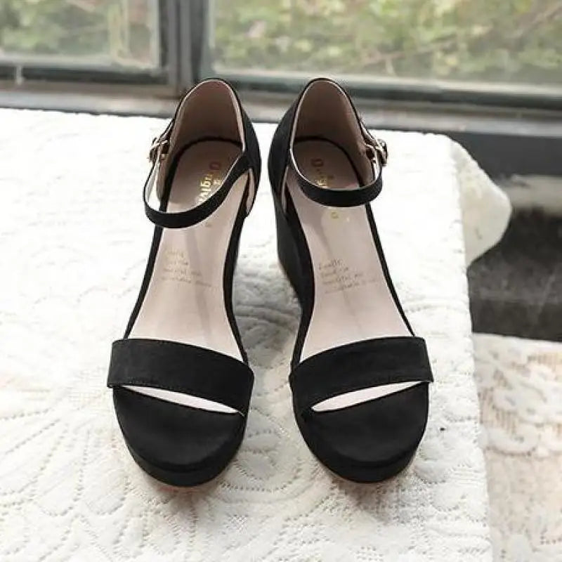 Summer Antiskid 8cm High Heel Shoes Ankle Strap Rome Sandals With Platform