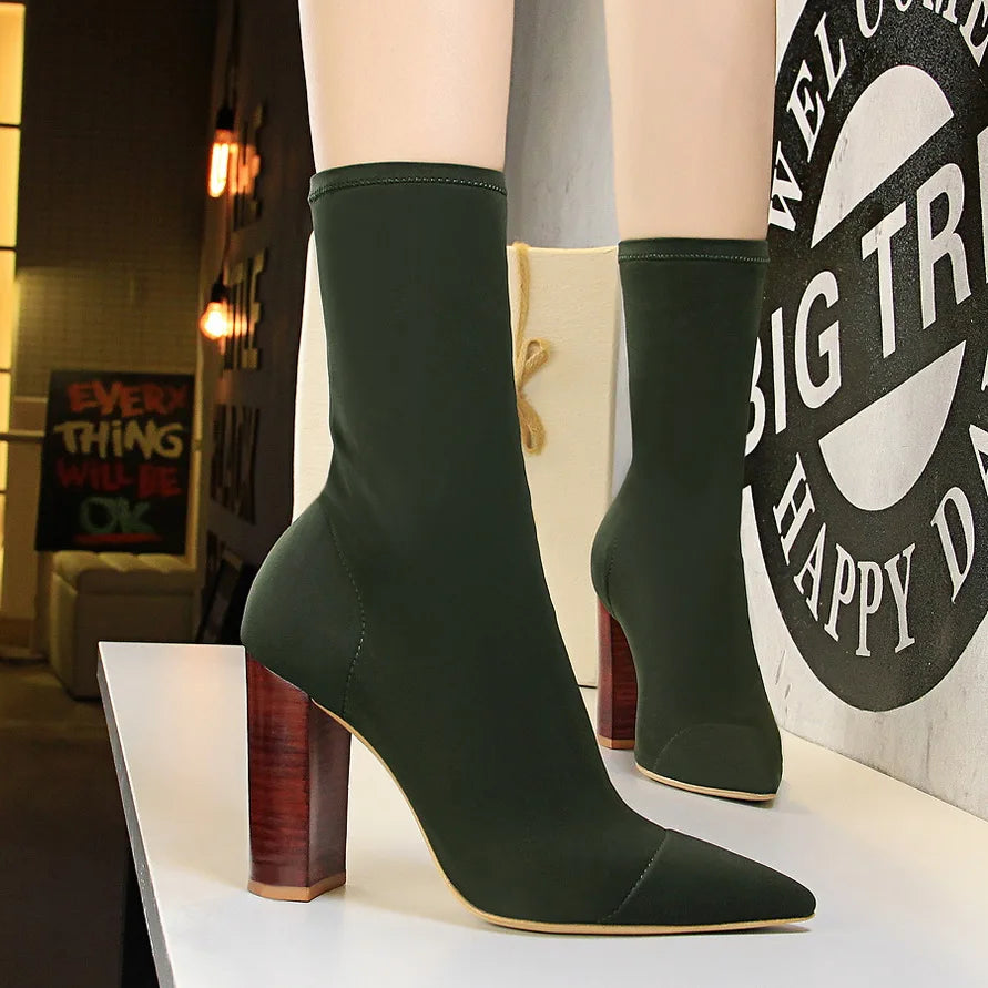 New Socks Boots Ankle Boots for Boots Balck Pointed Toe Elastic Heels Shoes Fetish Autumn Winter Female Shoes