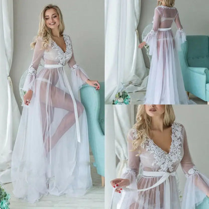 Dress Deep V Lace Sleepwear Babydoll See Through Long Dresses for Nightwear Dresses