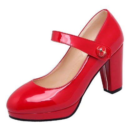 High Heels Mary Janes Shoes Patent Red Pink White Heeled Party Wedding Shoes Female Dress Pumps Large Size 45