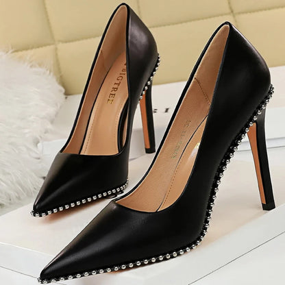Shoes Rivet Woman Pumps New High Heels Stiletto Pu Leather Heels Party Shoes Female Heel 43