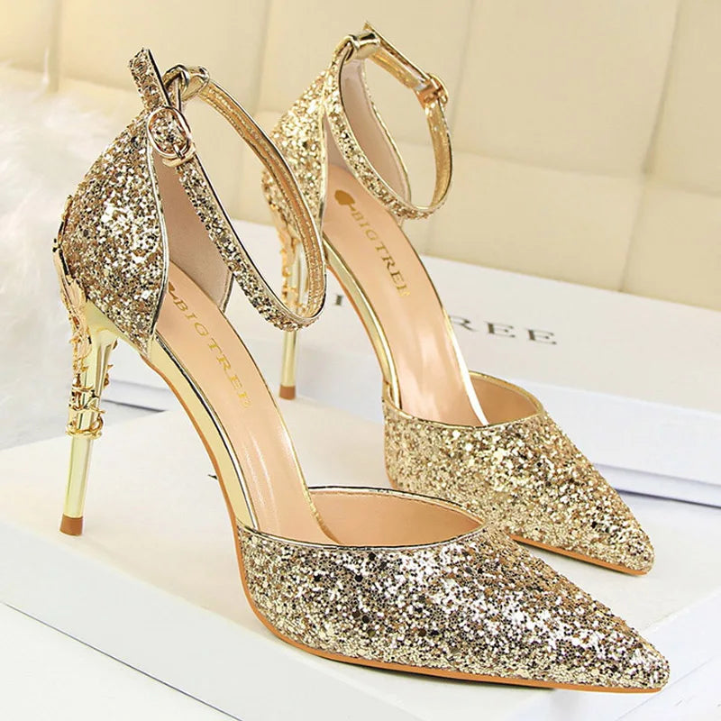 Shoes Heels New Woman Pumps Sequins High Heels Shoes Shoes Gold Sliver Stiletto Heels Sandals