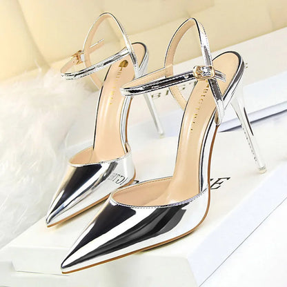 Shoes High Heels Shoes Patent Leather Woman Pumps Heels Blue Sliver Stiletto Heels Sandals