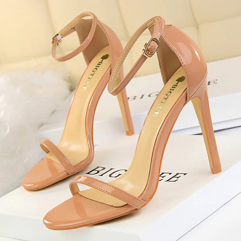 Shoes Super High Heels 11cm Shoes Patent Leather Woman Pumps Heels Stiletto Open Toe Shoes