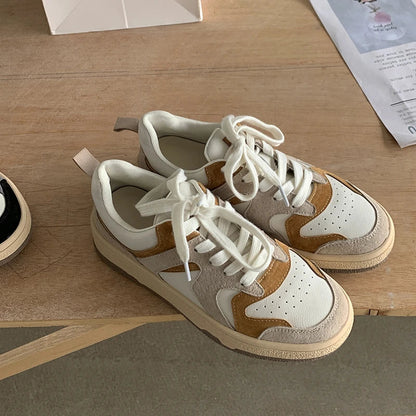 Mixed Colors Cow Suede Leather Sneakers Outdoor Flats Laceup Comfortable Shoes Woman Four Season New