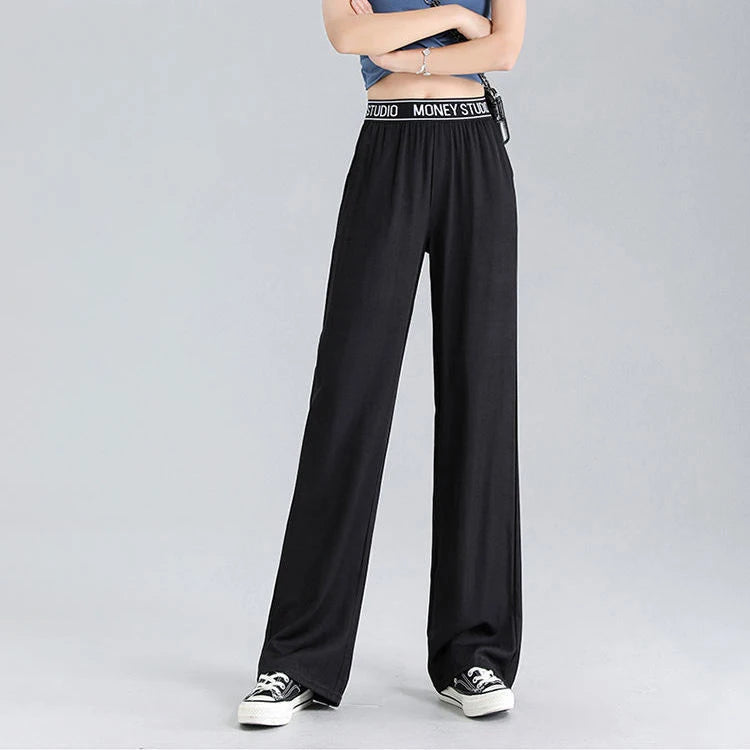 Lyocell Jeans Wide Leg Long Pants Straight Loose High Waist Sport Pants Female Office Trousers Lady Work Wear Thin