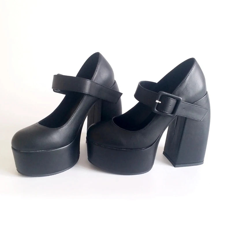 Black White Mary Janes Super Thick High Heels Platforms Pumps for Spring Summer Shallow Party Chunky Dance Shoes