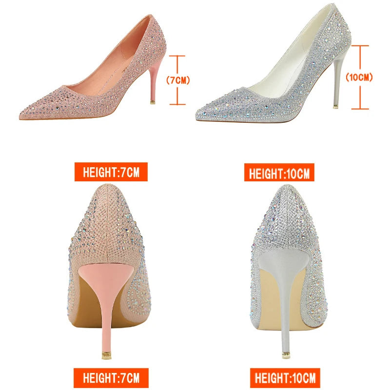 Shoes Rhinestone Woman Pumps Wedding Shoes Basic Pump Stiletto Heels 10cm 7cm Heeled Shoes High Heels