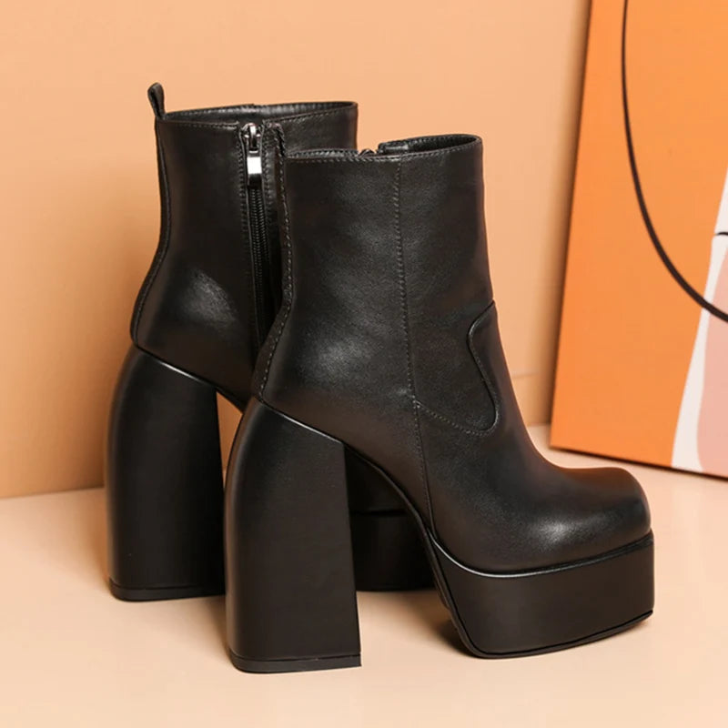 Elastic Kneehigh Boots Chunky Platform High Heels Boots Black Zipper Punk Shoes Winter Botas De Mujer