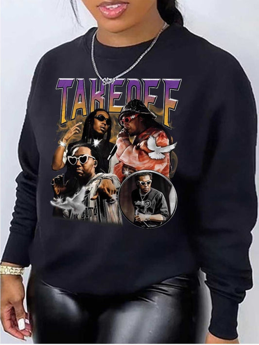 Dropped Shoulder Figure Letter Print Sweatshirt At901