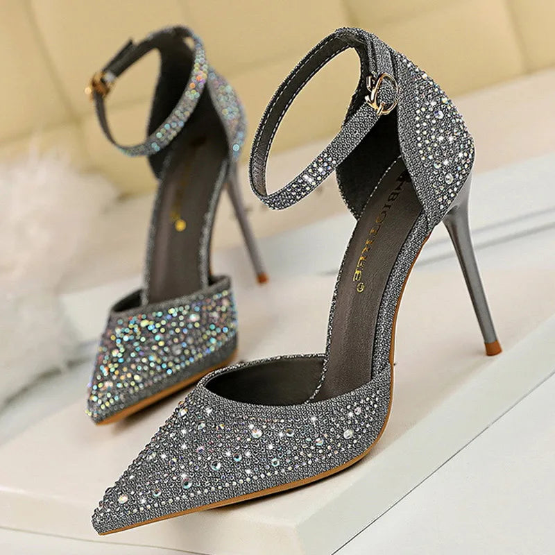 Shoes Shiny Rhinestones High Heels Shoes Pumps Stiletto Sweet Heels Wedding Shoes Sandals 10 Cm