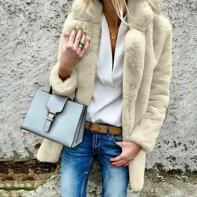 Dressbetty - Faux Fur Coat Autumn Winter Fluffy Warm Plush Teddy Jackets Long Sleeve Lapel Fur Coats Overcoat Outerwear