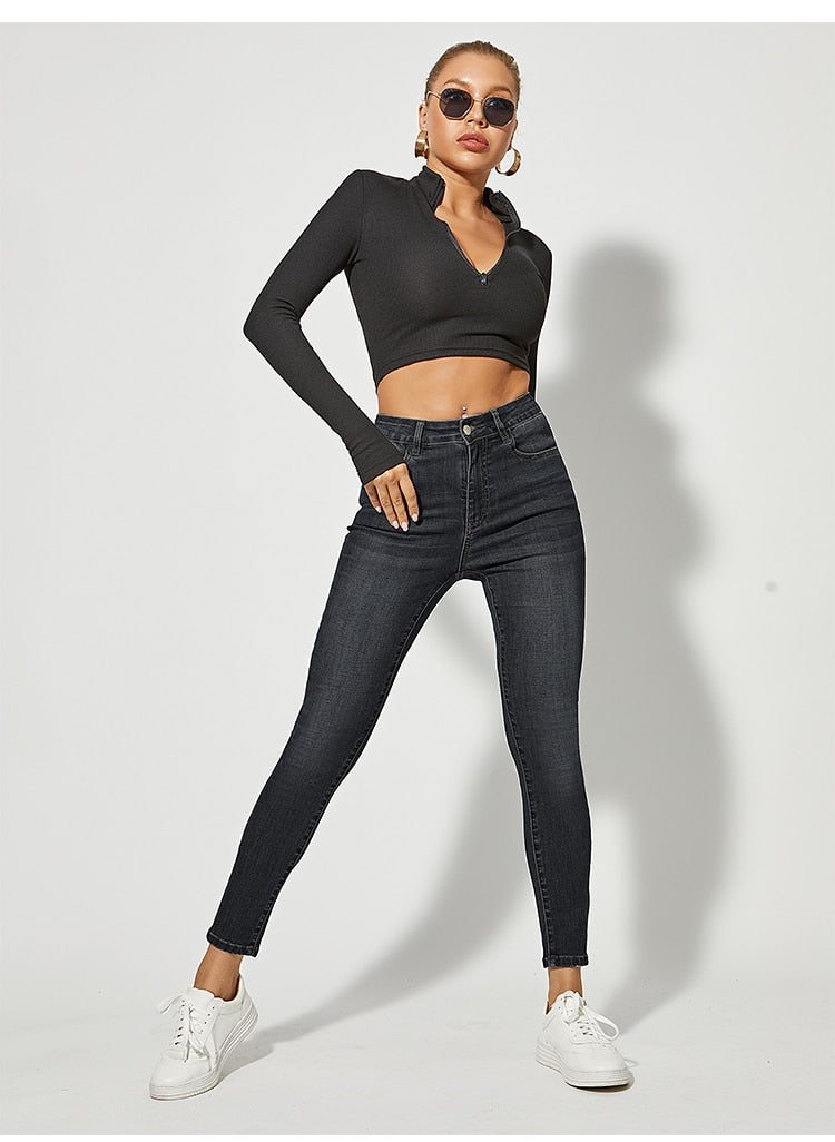 Classic Skinny Jeans High Waist Stretch Jean Wash Denim Leggings Slim Elastic Pencil Pant