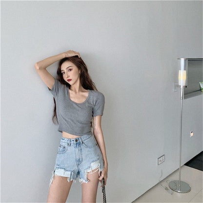 Denim Shorts With Tassel Pockets Mini Short Jeans