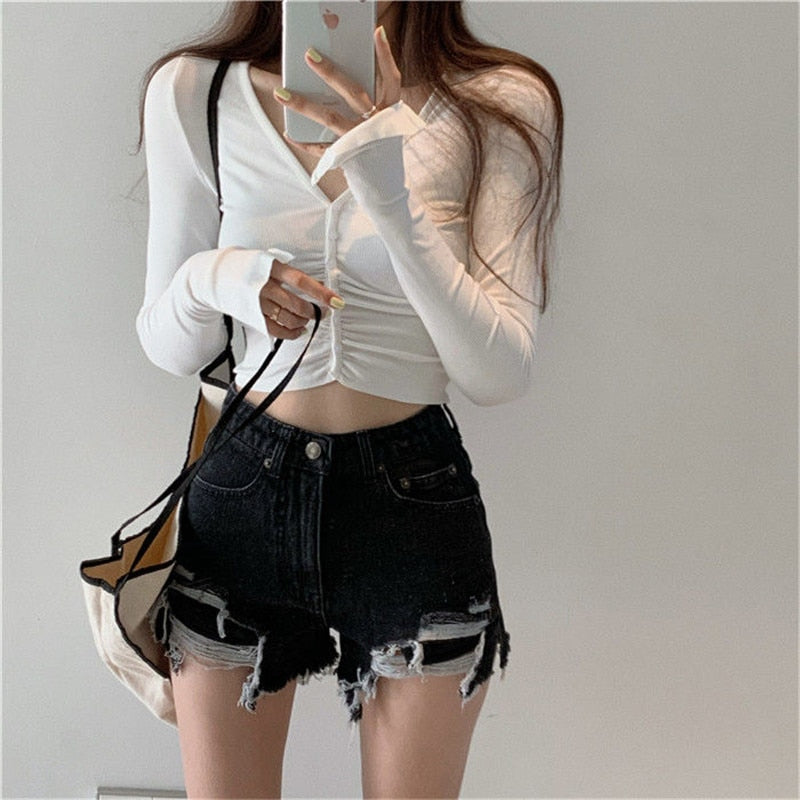 Denim Shorts With Tassel Pockets Mini Short Jeans