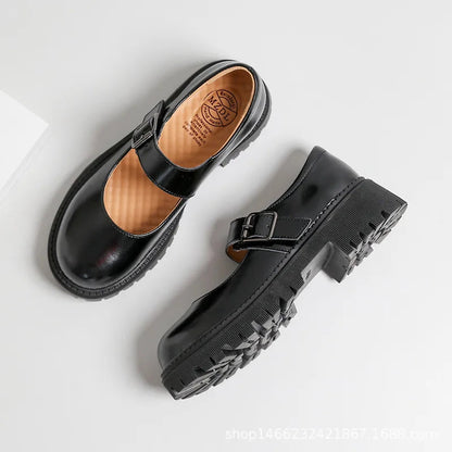 Thicksoled English Leather Shoes Spring New Mary Jane Round Toe Retro Single Shoes Genuine Leather