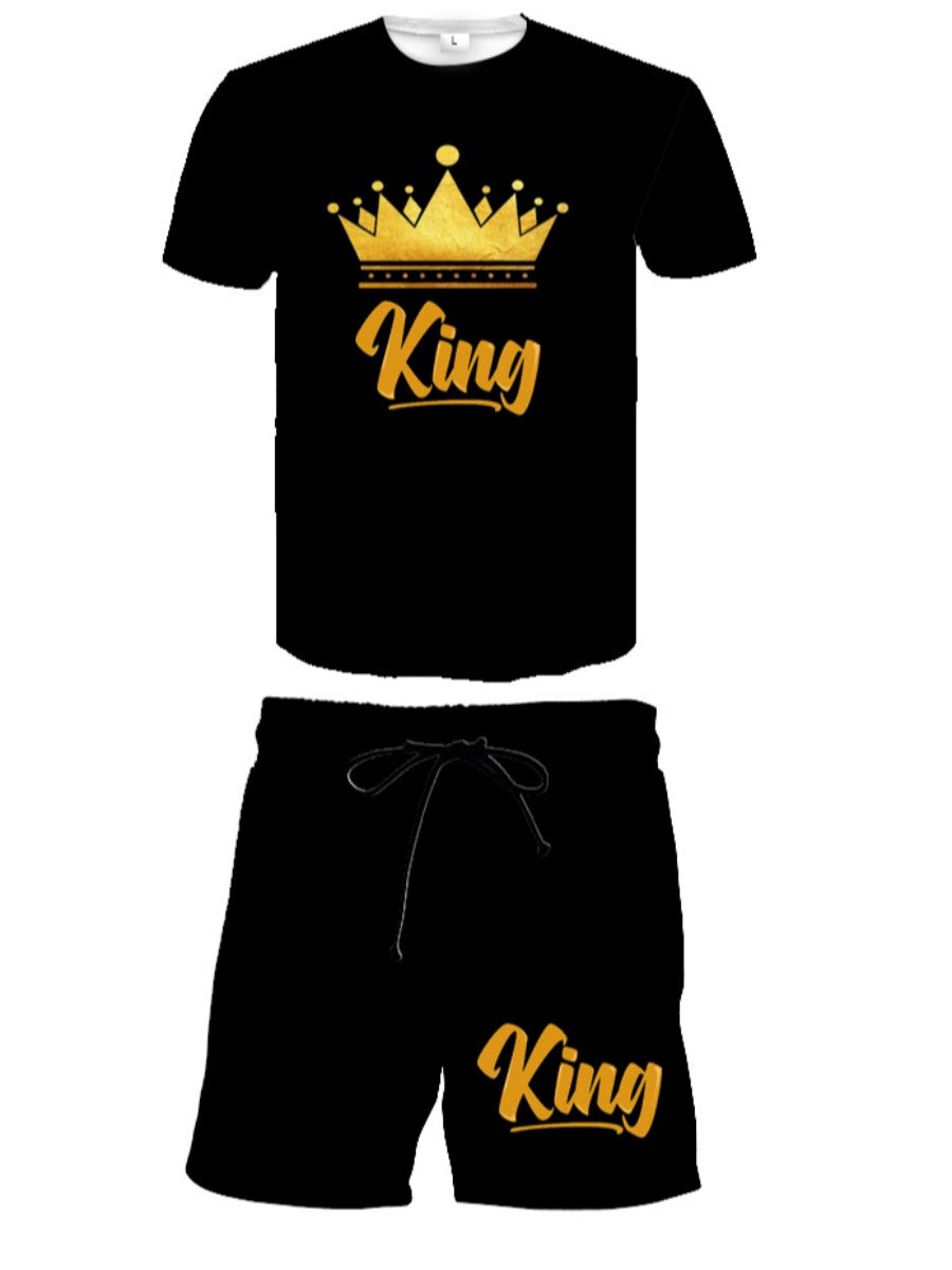 Crown King Letter Print Shorts Set Ar70114