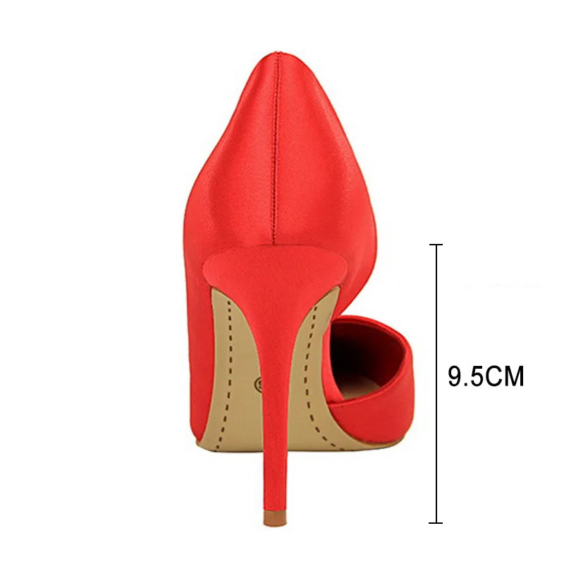 Shoes Woman Pumps Black Blue Sliver Heels Silk High Heels Shoes Stiletto Heels 9.5 Cm Shoes