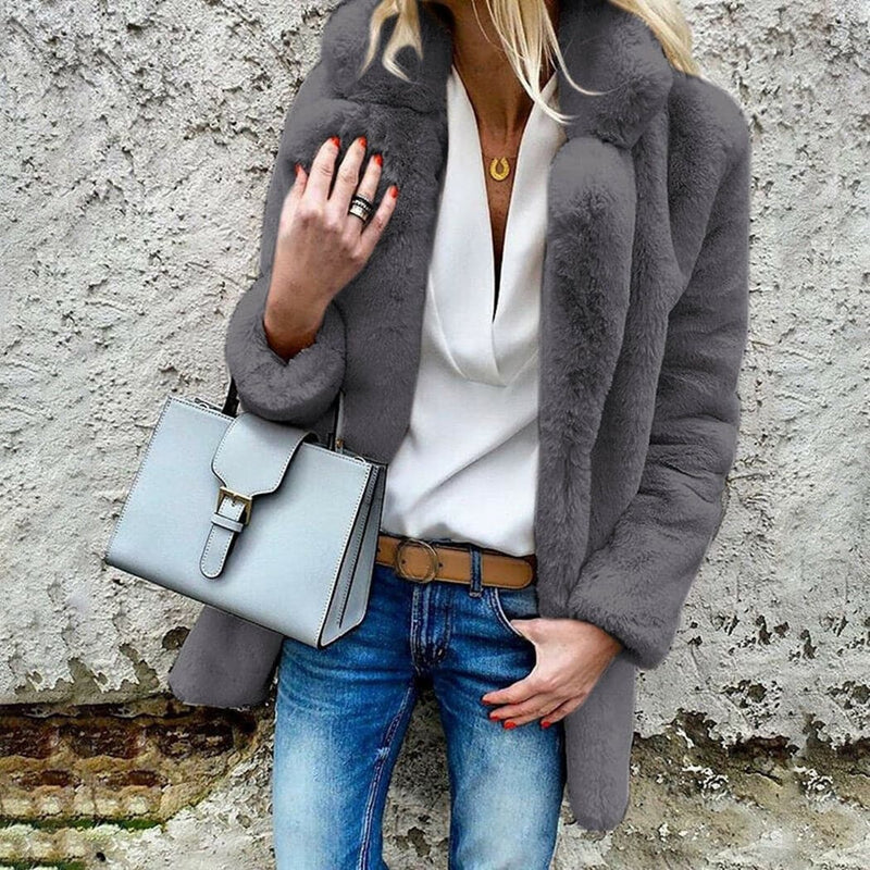 Dressbetty - Faux Fur Coat Autumn Winter Fluffy Warm Plush Teddy Jackets Long Sleeve Lapel Fur Coats Overcoat Outerwear