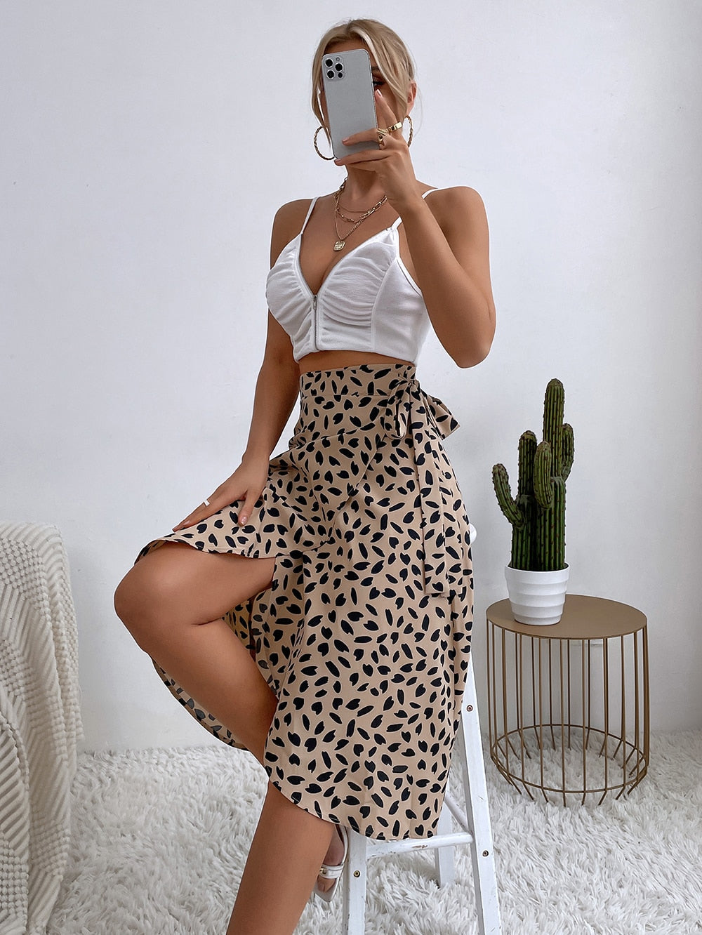 Print Tie Side Wrap Skirt