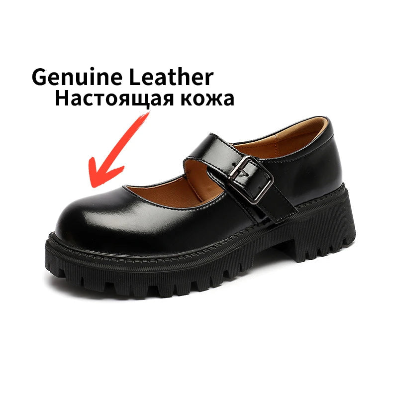 Thicksoled English Leather Shoes Spring New Mary Jane Round Toe Retro Single Shoes Genuine Leather
