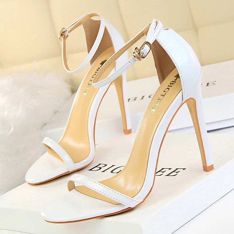 Shoes Super High Heels 11cm Shoes Patent Leather Woman Pumps Heels Stiletto Open Toe Shoes