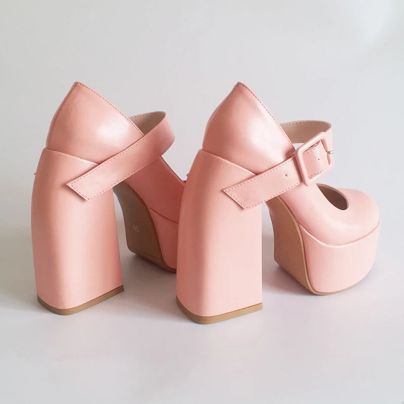 Black White Mary Janes Super Thick High Heels Platforms Pumps for Spring Summer Shallow Party Chunky Dance Shoes