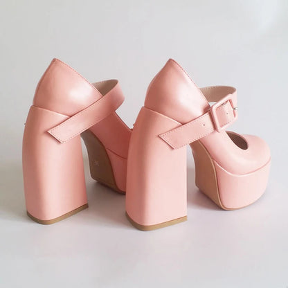 Black White Mary Janes Super Thick High Heels Platforms Pumps for Spring Summer Shallow Party Chunky Dance Shoes