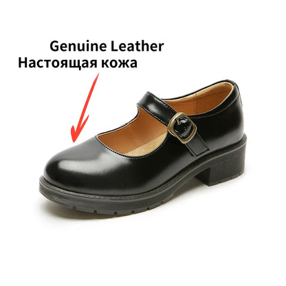 New Small Leather Shoes Round Toe Highheeled Retro Leather British College Style Shoes Mary Jane Shoes