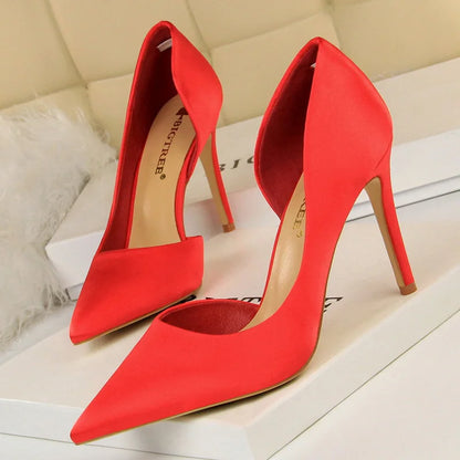 Shoes Woman Pumps Black Blue Sliver Heels Silk High Heels Shoes Stiletto Heels 9.5 Cm Shoes