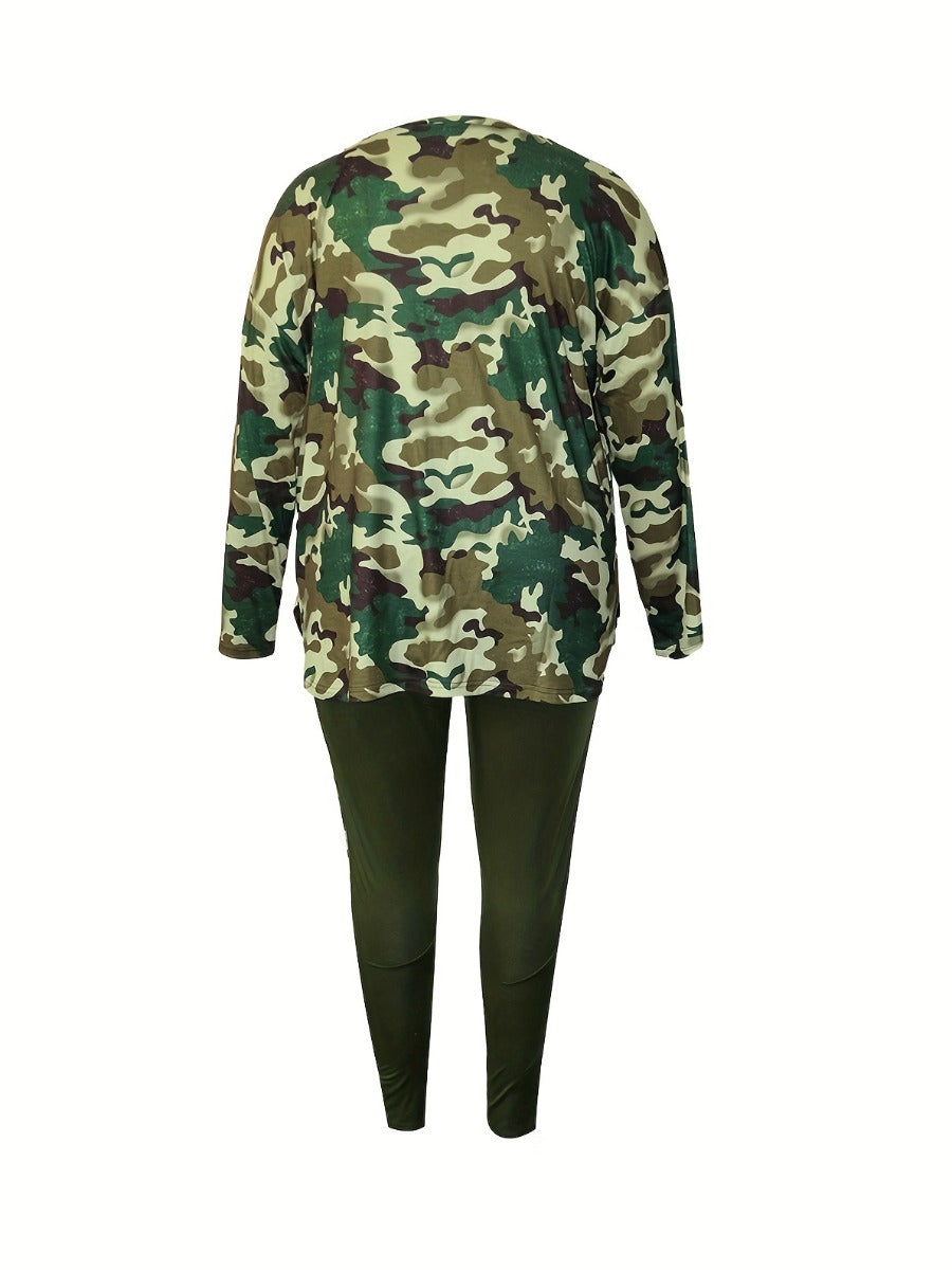 Split Pattern Camo Skinny Two-piece Pants Set At9042