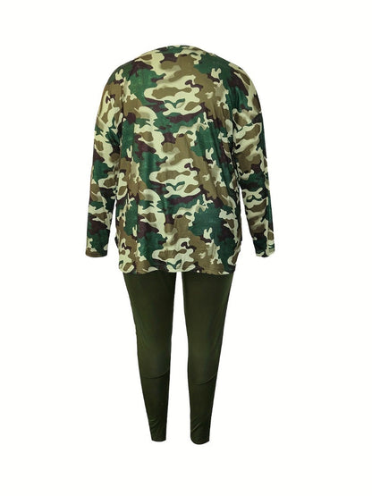 Split Pattern Camo Skinny Two-piece Pants Set At9042