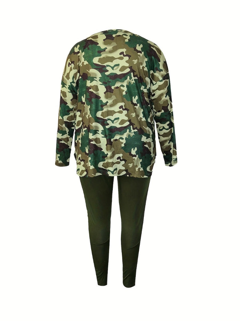 Split Pattern Camo Skinny Two-piece Pants Set At9042