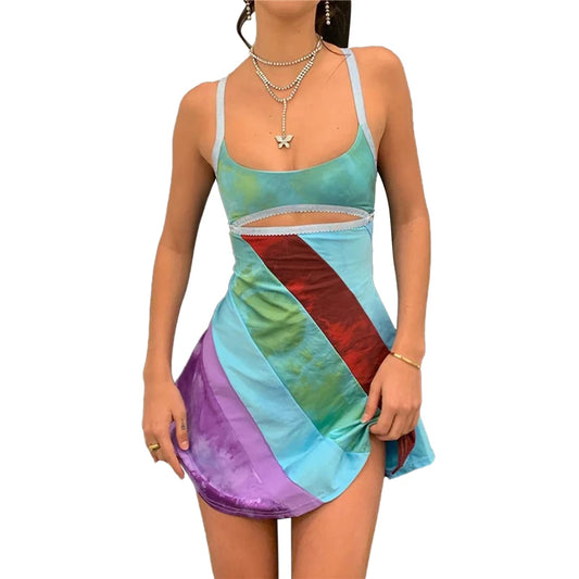 ’s Mini Dress Backless Halter Sleeveless Bodycon Dress Summer Club Party Holiday Beach Dresses Y2k