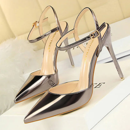 Shoes High Heels Shoes Patent Leather Woman Pumps Heels Blue Sliver Stiletto Heels Sandals
