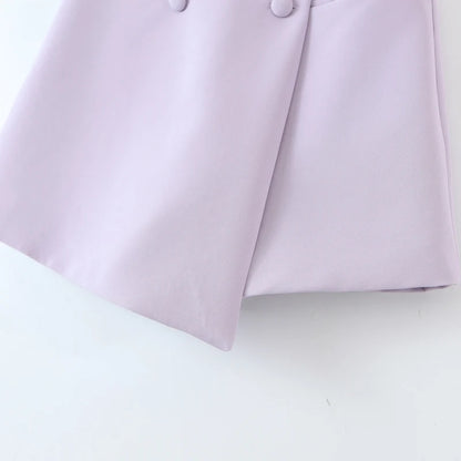 Double-breasted Button Short Blazer High Waist Irregular Shorts Short Pants Long Sleeve Suits 2 Pieces Set
