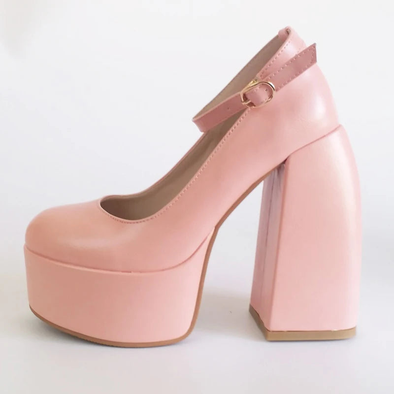 Black White Mary Janes Super Thick High Heels Platforms Pumps for Spring Summer Shallow Party Chunky Dance Shoes