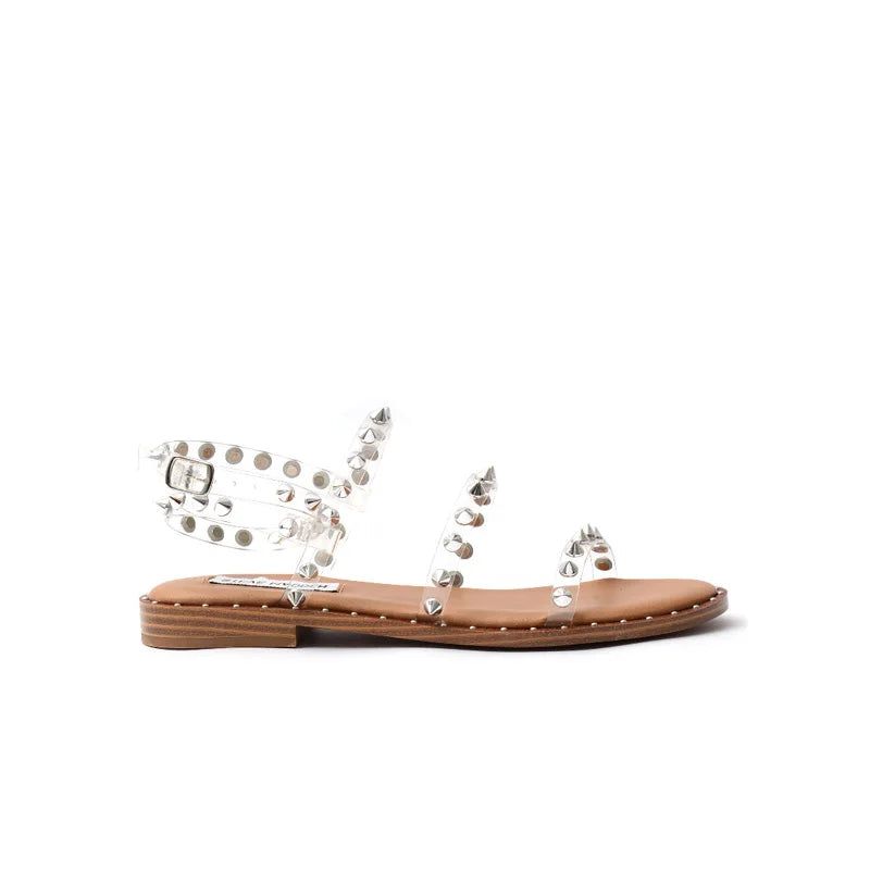Sandals Summer Rivet Shoes Lightweight Nonslip Transparent Designer Studded Sandals Flat